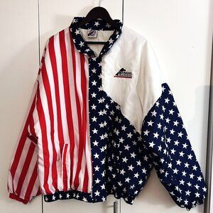 American Flag United Sports Apparel Jacket Size 2XL Zip Up Bomber 90s Vintage